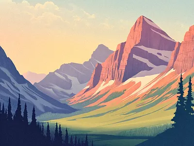 Spring is coming art branding camping digital art forest graphic design green bay hike illustration landscape montana mountains national park outdoor procreate spring springtime sunset valley vector