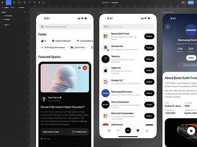 Synapse Social: App Design ai animation app app design design system ui ui kit ux