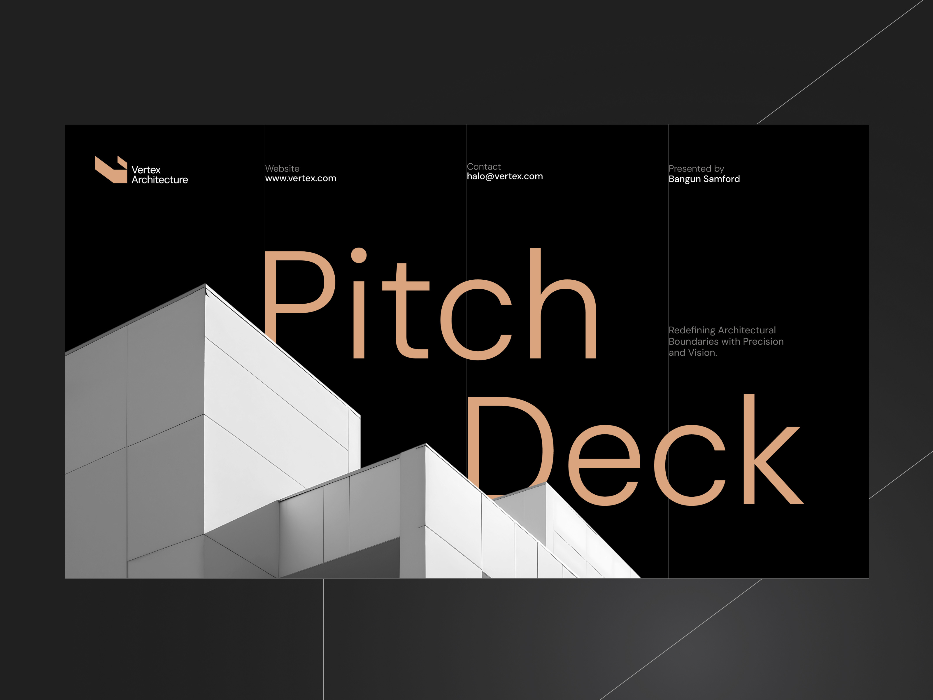 Vertex - Architecture | Pitch Deck Design architecture brand identity branding building graphic design minimalist pitch deck visual identity