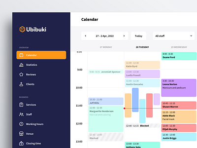 Admin dashboard - Calendar admin admin panel app booking business dashboard calendar calendar dashboard dashboard design management panczel otto pczohtas schedule ubibuki ui uxui webapp webdesign website