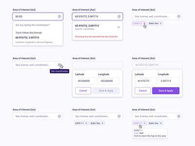 Area of Interest - Input fields active filter aoi autentika autocompleter autocompleter suggestions clean ui coordinates dropdown filter input input autocompleter input field interface localization tags tooltip ui ui component ux webapp