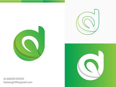 Organic d Logo brand brand design branding clean logo eco gradient logo graphic design green identity ldalamgir leaf logo logo design logo vector mark modern logo organic simple logo symbol