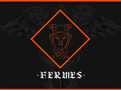HERMES_neo_vintage_mark branding design elegant graphic design greekgod greeklogo healthlogo hermes illustration linelogo logo medicallogo modernlogo neomodern logo orangeblack retro vector vintage winglogo