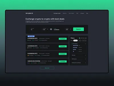 Crypto exchange aggregator aggregator black blockchain crypto cryptocurrency dark design exchange finance landing product service ui uiux ux web