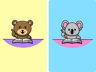 Cute Animal Writing On Book With Pencil art koala