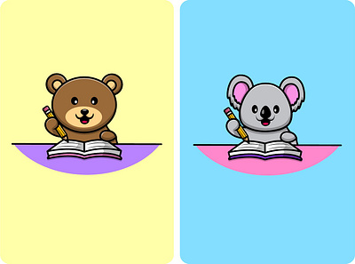 Cute Animal Writing On Book With Pencil art koala