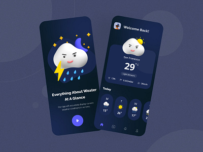 Weather forecast - Mobile App Deisign 3d clean ui dark mode design ios app design lightning minimalist mobile app design mobile ui night rain temperature ui design ui ux weather app weather forecast weather forecasting weather widget