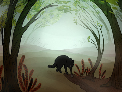 Swamp dog fog forest haze illustration water