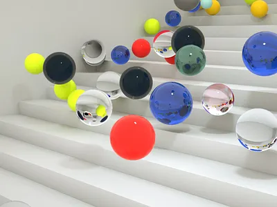 Volumetric bubbles on the steps, decorative design elements. 3d abstract animation ball bubble color graphic design multicolored object sfere sphere