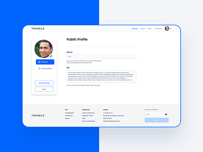 Experimental | User setting page blue branding graphic design logo profile ui setting page setting ui travel ui travel website ui user profile page user profile ui white