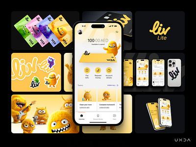 Empowering Kids to Achieve Financial Independence banking branding cx design dubai emirates finance financial fintech illustration kids banking liv lite uae ui user experience user interface ux vivid colors