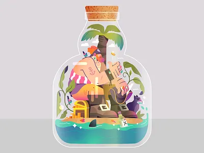 Vivarium -09- bird birds cat cats character fashion flat gaspart illustration island jar jewels nature pirate plant plants rings sailor skull vector