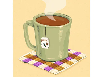 Tea Time: Breakfast #3 breakfast coffee drawing drink food illustration jadeite mug procreate red rose tea tea time