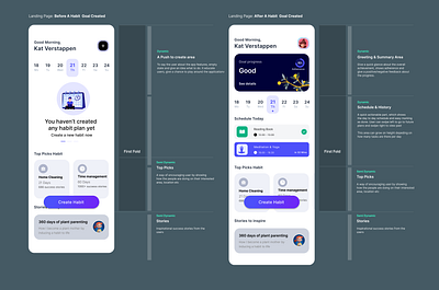 Habit Builder UX, Landing Page design goal app habit builder organiser product design task manager uiux user experience ux