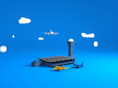 3D project of the airport building 3d aeroplane air airport animation aviation flight plane travel