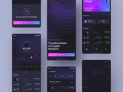 Crypto app android app bitcoin blockchain business crypto cryptocurrency dark gradient ios mobile modern subtl trade ui ux visux web