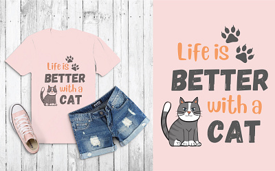 Life is Better with a Cat T-Shirt Vector red