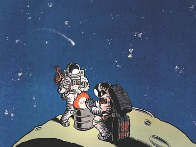 Mars or Bust astronauts cartoon comic book cover art graphic design illustration mars space