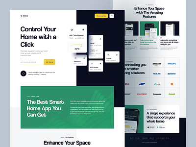 Click, Smart Home App Landing Page air conditioner app brand clean click client control features home lamp control landing page modern smart smart home ui user interface web web page website wifi control