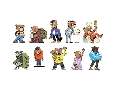 Kanye West Album Eras Character Lineups cartoon character design cover art graphic design hiphop illustration kanye