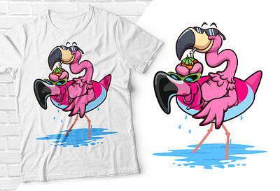 Flamingo Drinking T-shirt graphic design tee design
