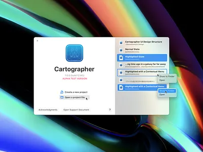 Cartographer Welcome Window concept macos ui