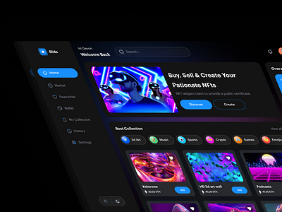 NFT Dashboard UI ⚡ blockchain branding crypto cryptocurrency currency darkmode dashboard design ethereum interaction market marketplace minimal nft nft product nft ui token ui website