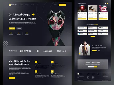 NFT Market - Home Page art bitcoin blockchain branding crypto cryptoart dark ethereum exploration gradient landing page landingpage nft nfts token ui ux web design