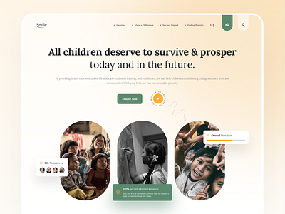 Smile Charity | Web Header UI Design aesthetic charity children donation header landing page minimal ui ui design uiux user interface uxdesign web header website design