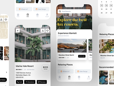 Booking Mobile App airbnb app book booking calendar flutter hotel interaction ios iphone mobile product design react resort travel ui ux