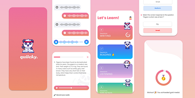 ENGLISH SKILL BUILD UP APP. app design building english gradient mobile panda skill ui