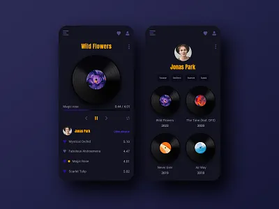 Music player. Design concept. dark mode dark theme design design music app music app music app android music app ios ui uiux ux uxui
