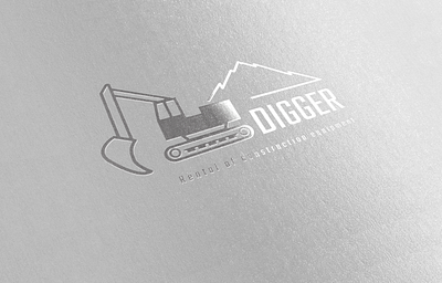 Logo for the rental of construction equipment on silver metal branding construction equipment design illustration logo rental vector