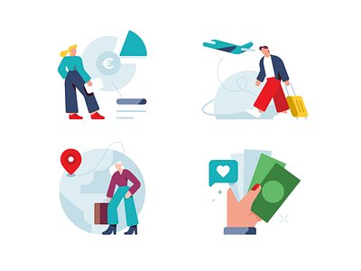 Work & Travel 💫 banking character design figma fintech flat illustration illustrator minimal vector world