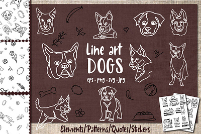 Dog SVG Bundle, Dog Pattern Line Art with Stickers design dog quote graphic design illustration seamless pattern vector wrapping paper