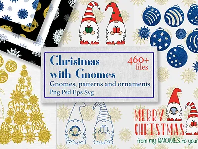 Christmas Gnome with ornaments and Patterns wrapping paper