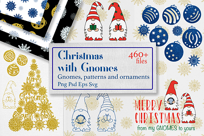 Christmas Gnome with ornaments and Patterns wrapping paper