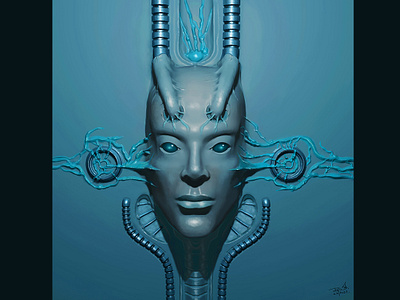 For Humanity 3d android bionic cyberpunk cyborg digital painting dystopian face human illustration painting portrait