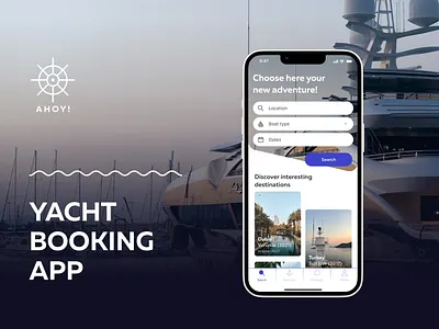 Yacht Booking App Ahoy! UI/UX Design. app black blue design mobile app purple ui ux yacht yacht booking