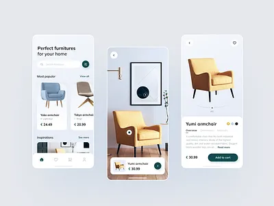 Furniture store mobile app chair clean design concept dailyui e commerce figma home decor mobile app ui