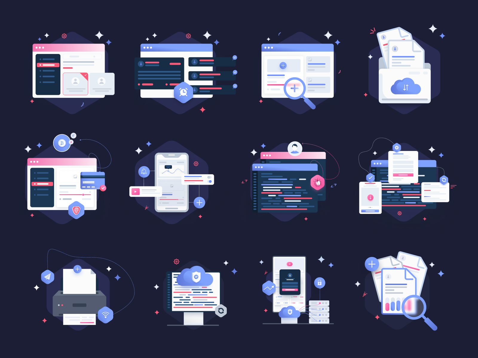 Tech icon set design flat illustrations graphic design icon design icon set iconography icons illustration landing page onboarding icons product design saas icons site tech technology icons ui ux vector icons web website