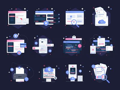 Tech icon set design flat illustrations graphic design icon design icon set iconography icons illustration landing page onboarding icons product design saas icons site tech technology icons ui ux vector icons web website