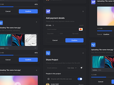 Design System Components cards checkout clean components design flow forms input interface minimal modal modals overlay payment share ui ui design upload ux ux design