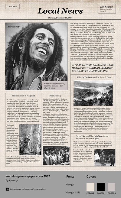 Newspaper 1987 web design black design graphic design ui ux