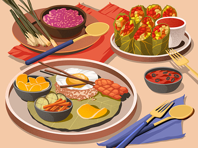 Indonesian cuisine art artwork cuisine dinners food foods illustration illustration art indonesian lunch