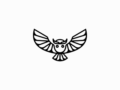 Owl Logo for Sale animal bird branding design education gaming illustration kids lines logo mark mascot modern nature optometry owl school vector wings wisdom