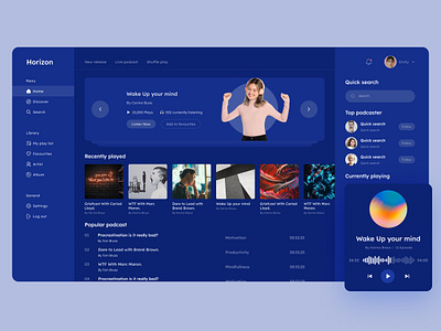 Podcast Dashboard Design banner design clean dashboard design dribbble 2022 graphic design left nav minimal modern dashboard design music music dashboard podcast podcasting streaming dashboard teamuininja ui uiux