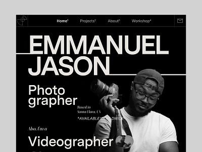 Emmanuel Jason - A Photographer Portfolio big typography brutalism clean dark mode design flat grayscale header layouts minimal personal photographer portfolio simple swiss design swiss style typography ui ux website