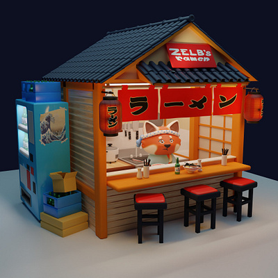 Zelb's Ramen Shop 3d blender cartoon character digitalart stylized