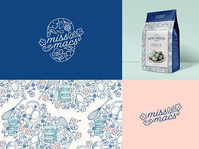Miss Macs | Brand Identity adobe illustrator adobe photoshop brand identity brand marks brand presentation branding design feminine floral girly graphic design illustration label design logo logo design logo suite macarons packaging design pattern design sophisticated design